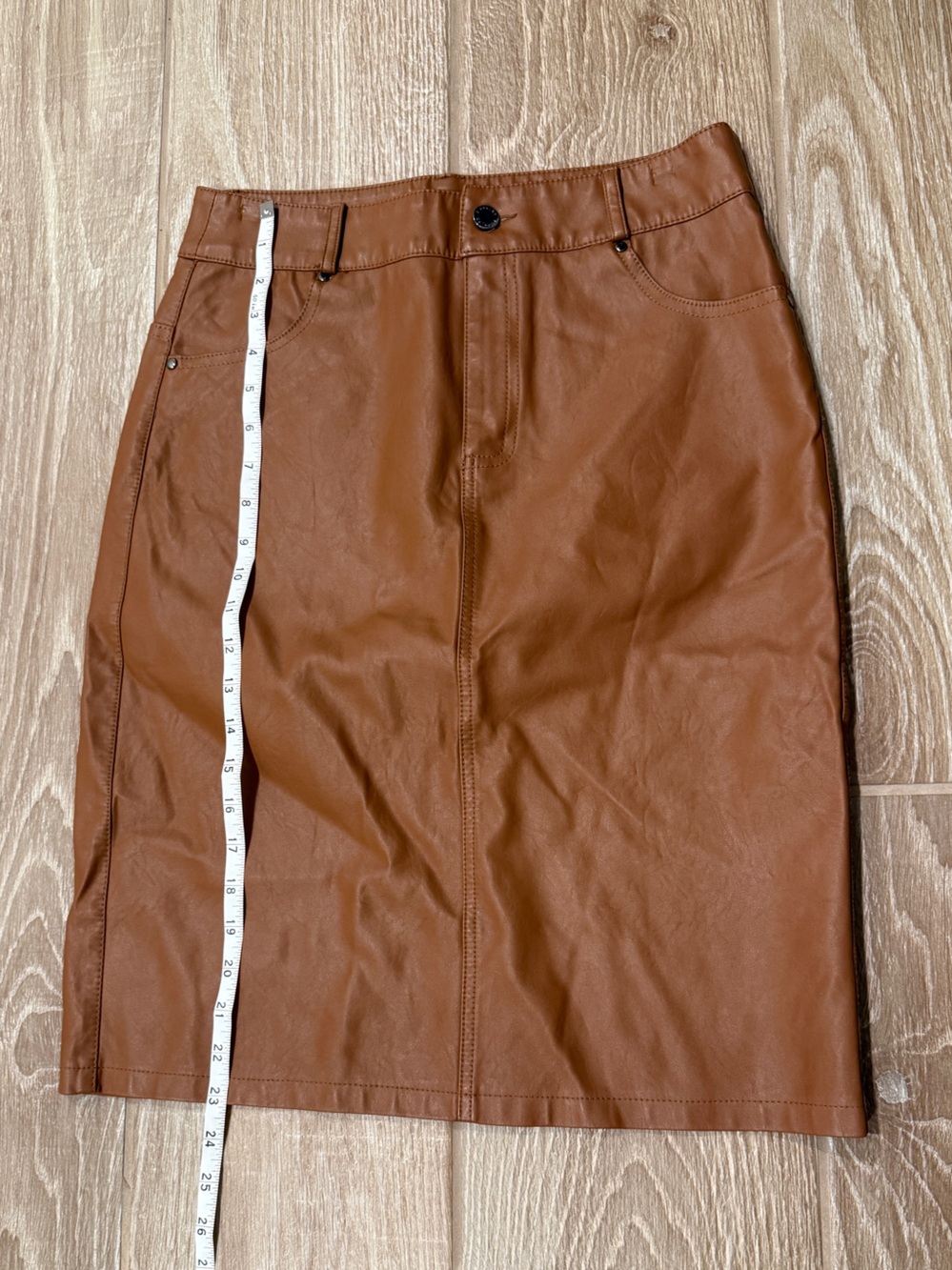 Faux Leather Pencil Skirt - Brown